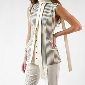 Striped Sleeveless Blouse - Cream and Gray